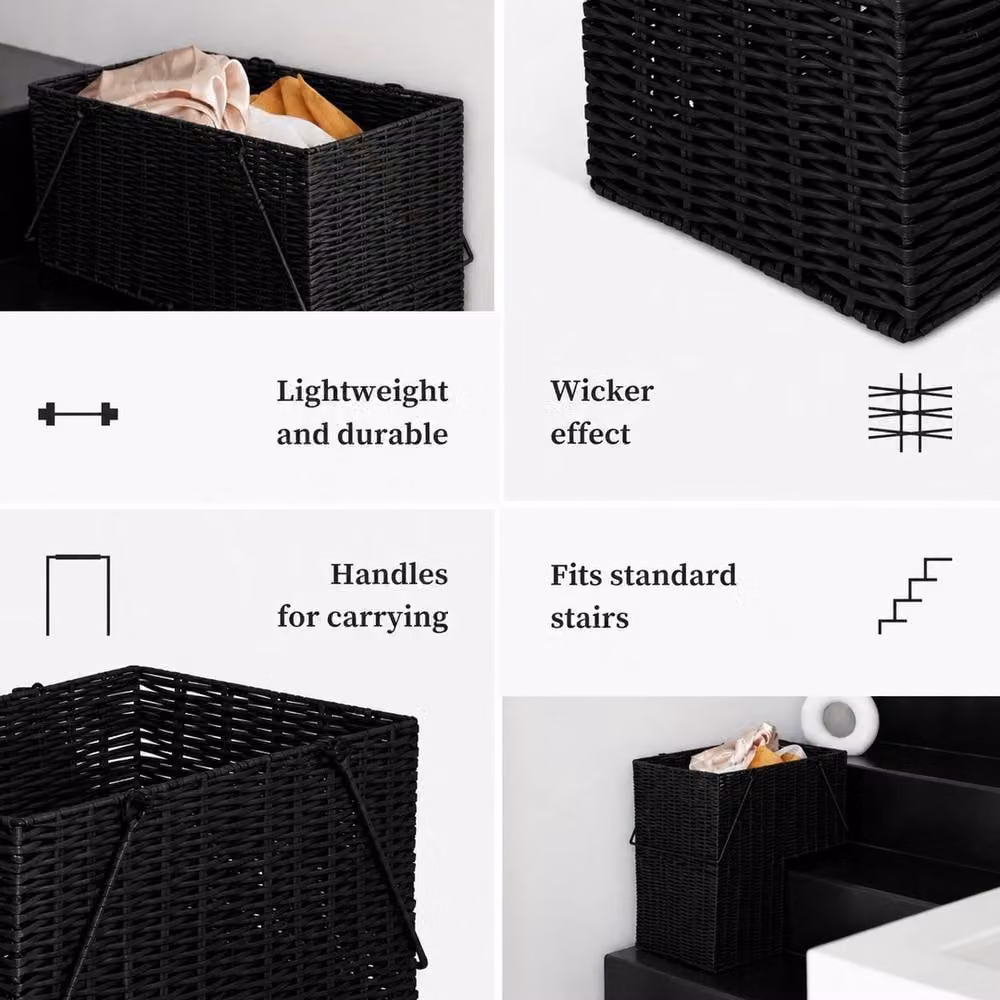 NESTLUNE Black Resin Wicker Woven Storage Baskets with Handles and Open Weave – 4