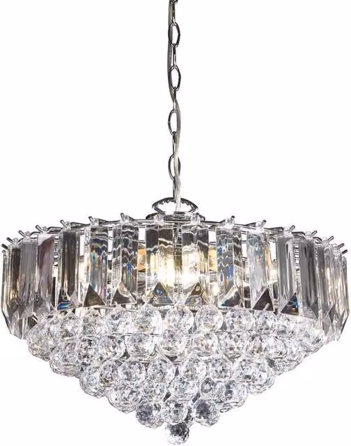 Netlighting Fargo 6 Light Ceiling Pendant in Chrome and Grey with Transparent Acrylic and E14 Base