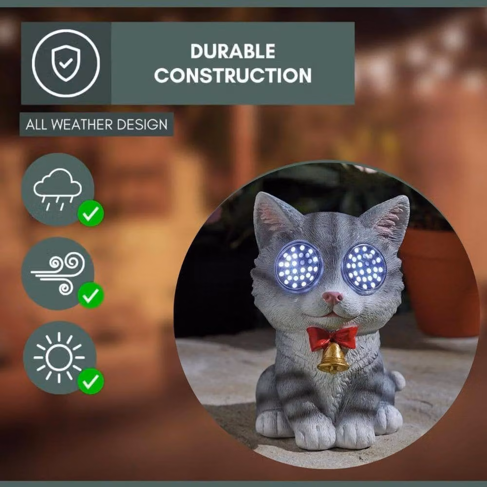 Marco Paul Solar Resin Cat Garden Ornaments in Grey, Height: 15 cm – 3