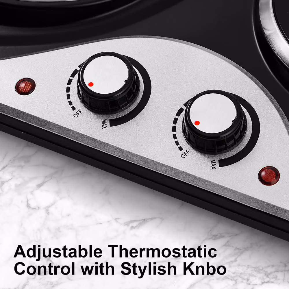 Cusimax Black 2100W Ceramic Double Burner Hot Plate with Analog Dials – 4