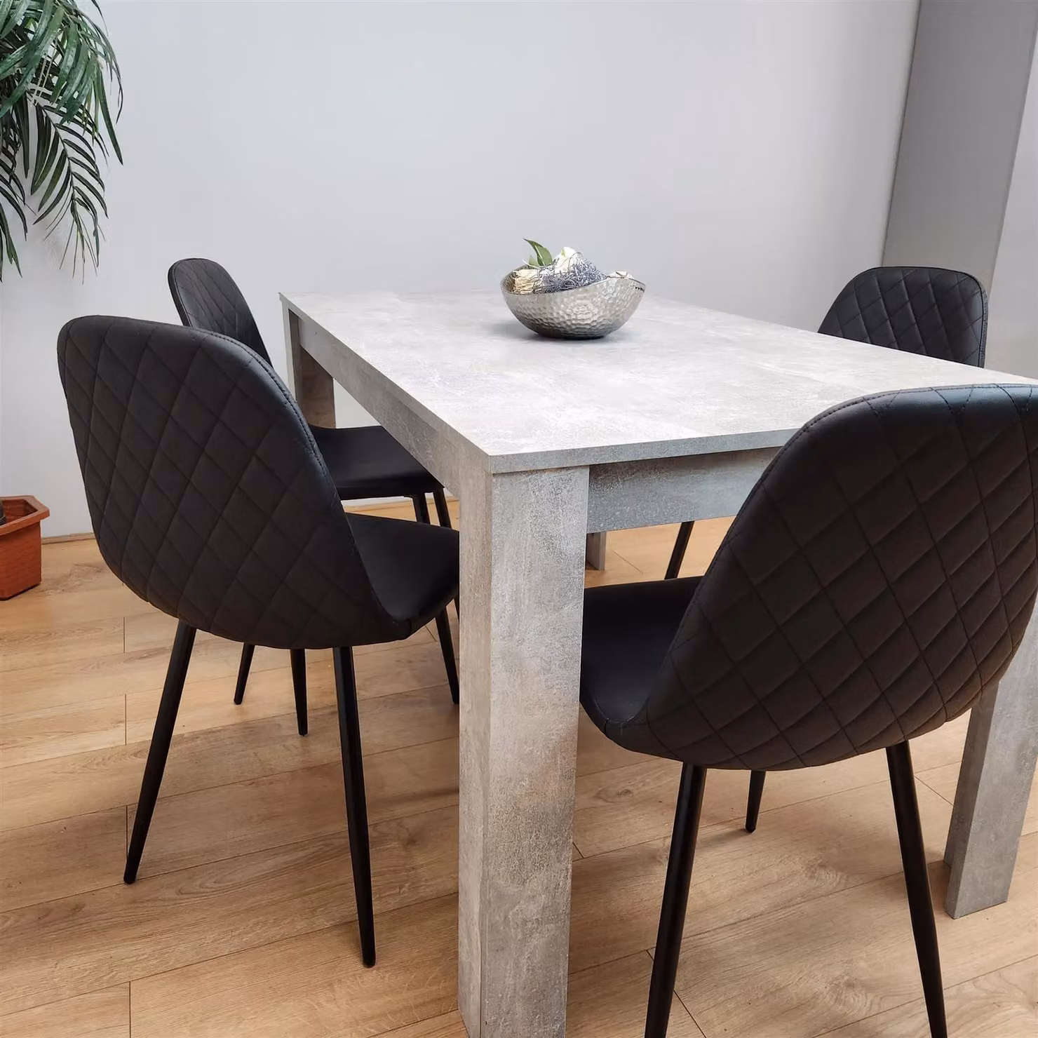 KOSY KOALA Modern Rectangular Dining Table Set with 4 Black Faux Leather Chairs in Brown – 4