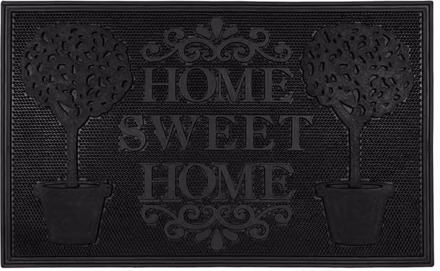 JVL Black Rubber Pin Scraper Doormat, W: 45 cm, D: 75 cm
