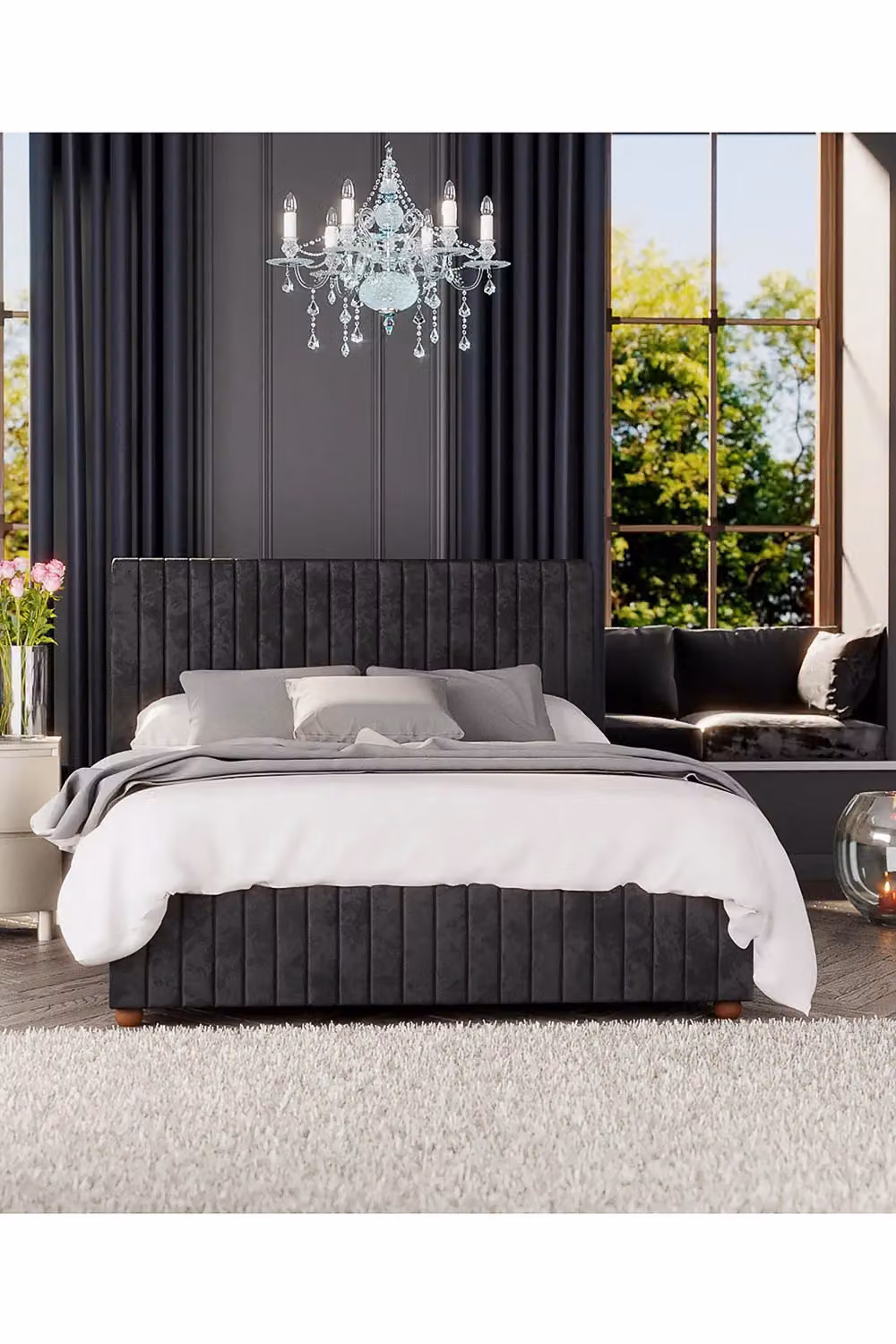 Laurence Llewelyn-Bowen Estella Ottoman Storage Bed in Black Mirazzi Velvet Fabric, King Size (180 x 200 cm) – 4