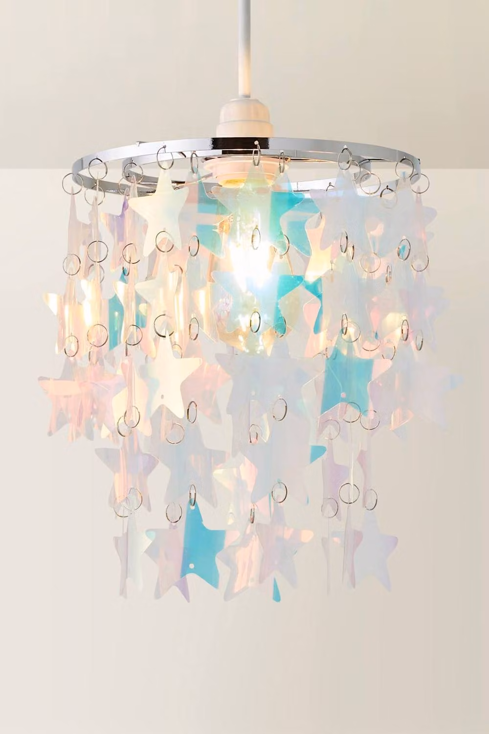 ValueLights Orla Irridescent 2 Tier Star Easy Fit Ceiling Lamp Shade and Bulb in Multicolour, Diameter: 22.86 cm – 2