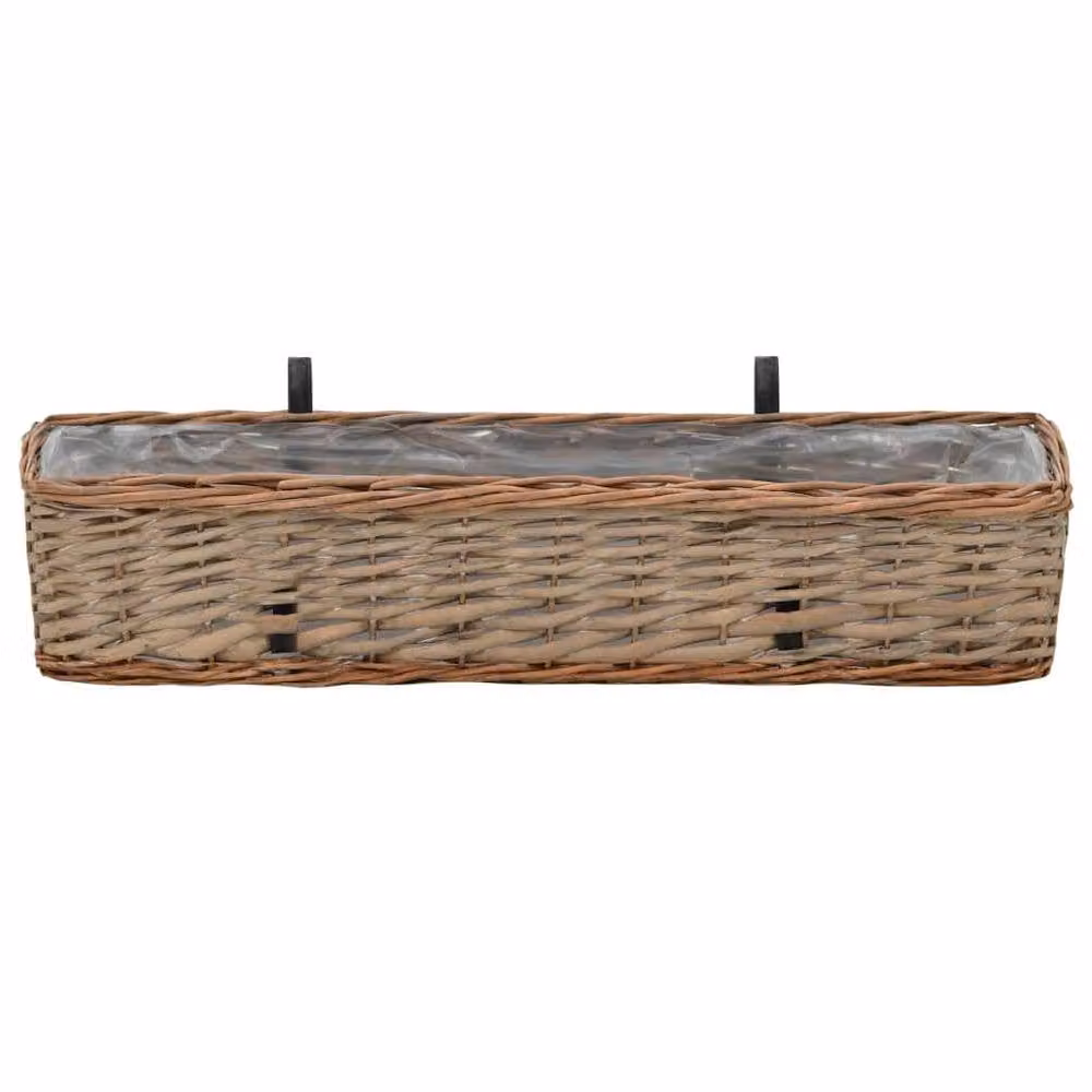 Berkfield Home Wicker Balcony Planter Set of 2 with PE Lining, Brown, Width: 80 cm – 2