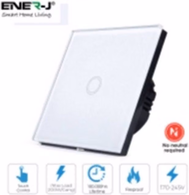ENER-J 1 Gang Smart WiFi Touch Switch with Timer, White, No Neutral Required – 1