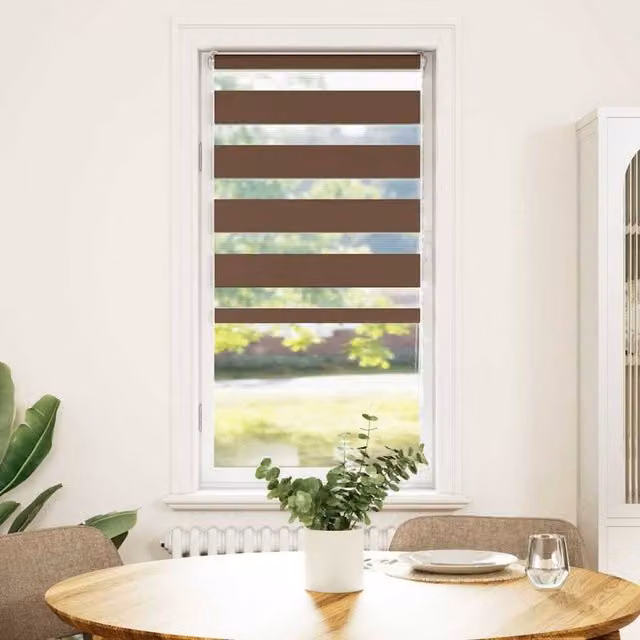 Berkfield Home Brown Zebra Day and Night Blind with Polyester Fabric, W: 65 cm, H: 150 cm