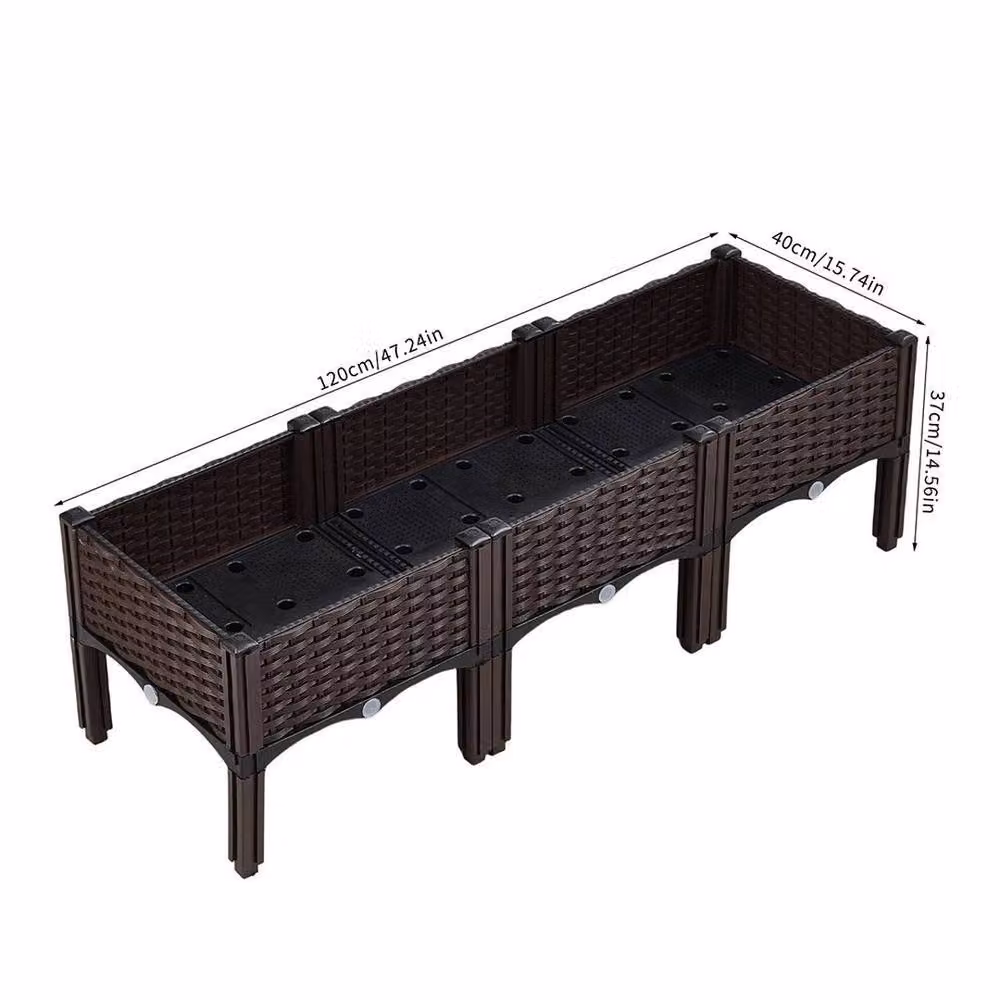 EONLION 3 Grid Large Raised Garden Bed Elevated Planter with Legs, Brown, W/D/H: 120 x 40 x 37 cm – 2
