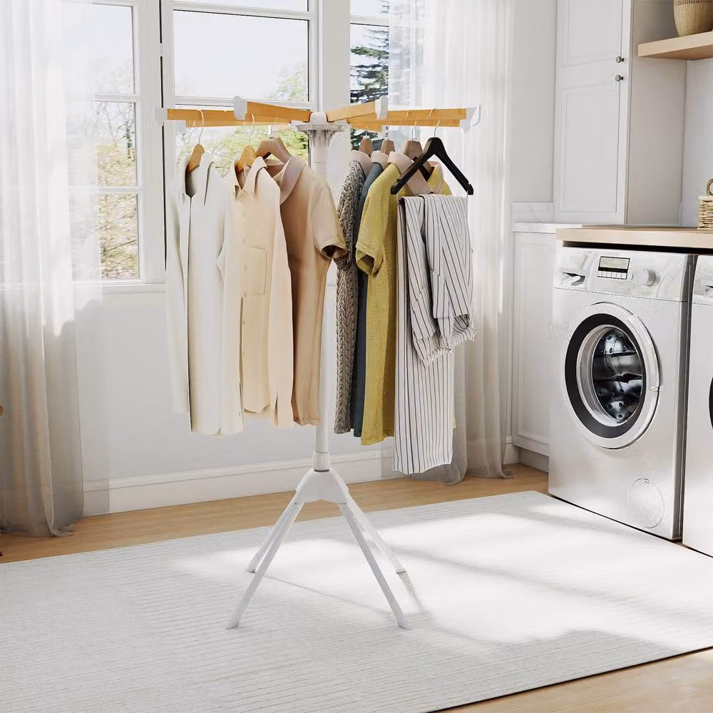Gymax Folding Octopus Laundry Drying Rack with 8 Hanging Rods in White – 2