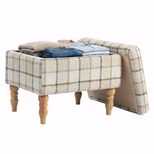 HOMCOM Rectangular Upholstered Storage Footstool with Removable Top in Brown and Beige