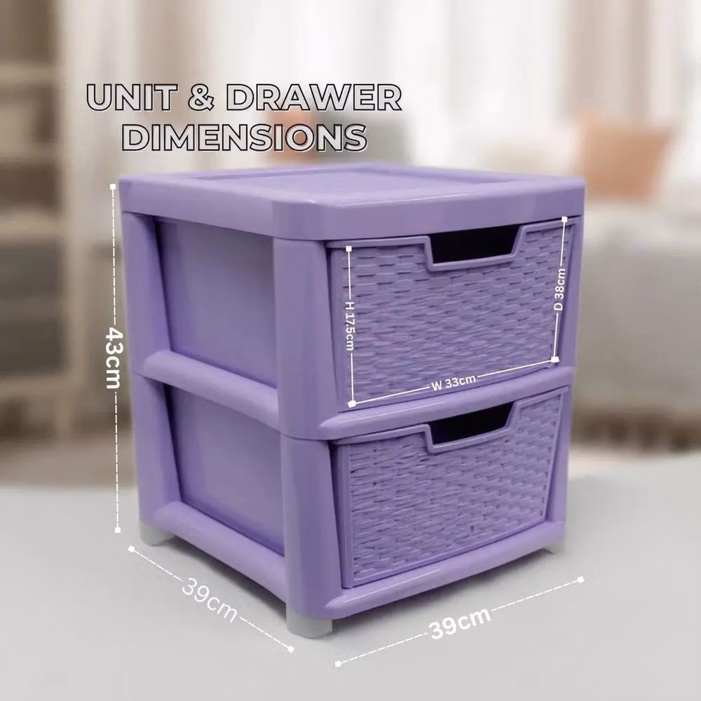 FORGEVIO 2-Tier Plastic Rattan Drawer Storage Cabinet in Purple for Home or Office – 2