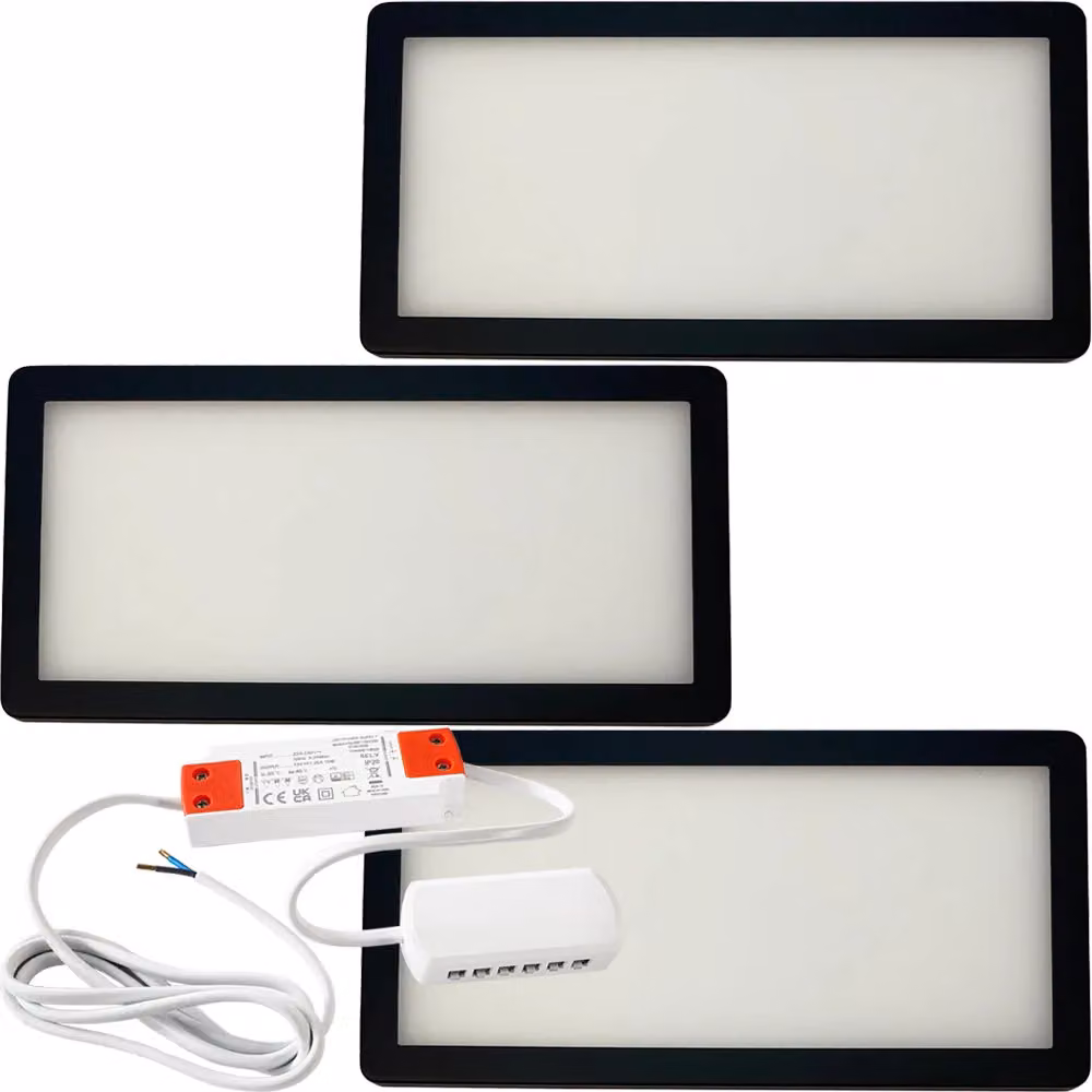Loops 3x Matt Black Ultra-Slim Rectangle Under Cabinet Kitchen LED Light and Driver Kit with Natural White Diffused Light – 2