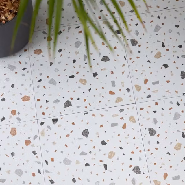Floor Pops Terrazzo White Self-adhesive Geometric Vinyl Floor Tiles with Stone Look