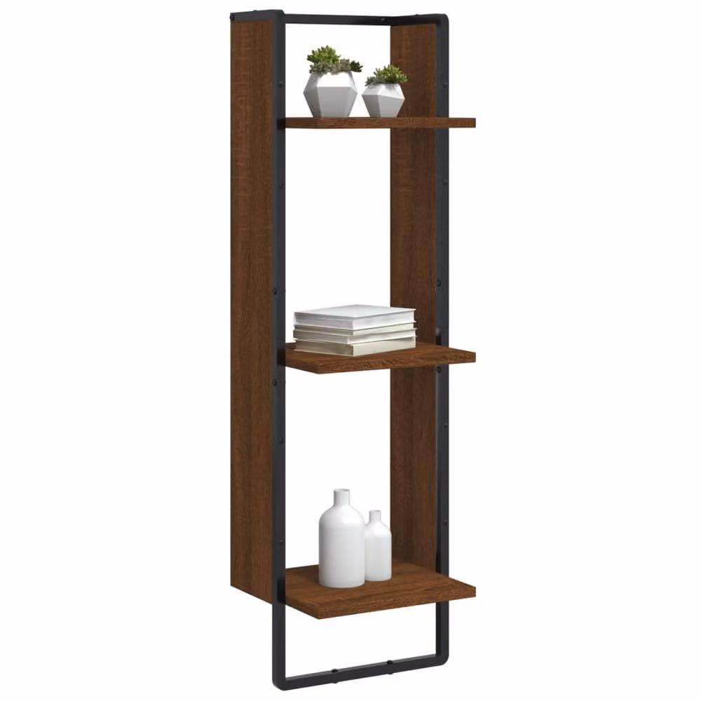 Berkfield Home 3-Tier Wall Mounted Shelf in Brown Oak, W/D/H: 30 x 25 x 100 cm – 3