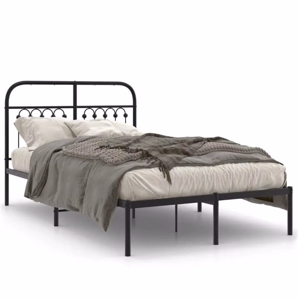 Berkfield Home Metal Bed Frame with Headboard, Black, W/D/H: 120 x 200 cm – 2