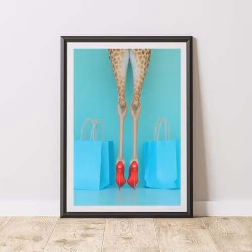 60 Second Makeover Giraffe Heels and Shopping Bags Multicolour Paper Poster, A3