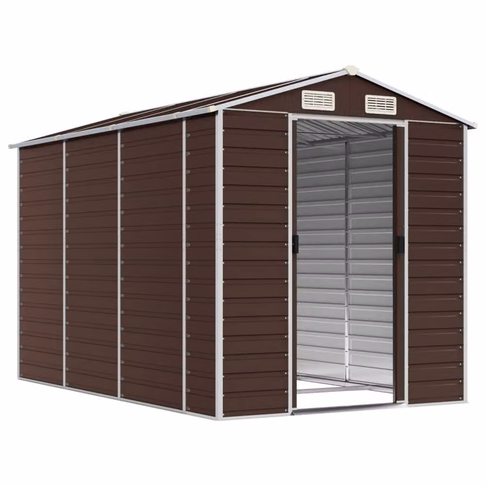 Berkfield Home Brown Galvanised Steel Garden Shed W/D/H: 191 x 300 x 198 cm – 3