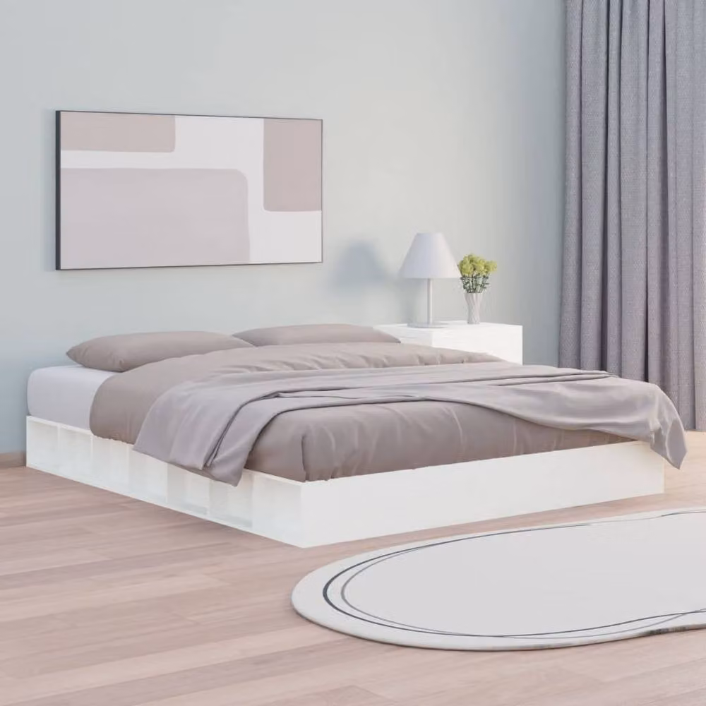 Berkfield Home White Solid Pine Wood Bed Frame W: 140 cm, D: 200 cm – 2
