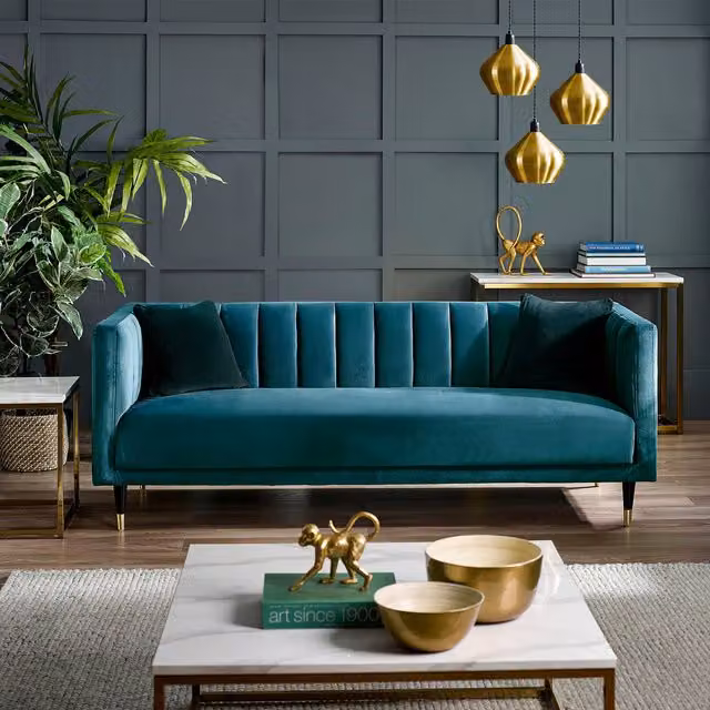 Julian Bowen Salma Scalloped Back 3 Seater Velvet Sofa in Petrol Teal