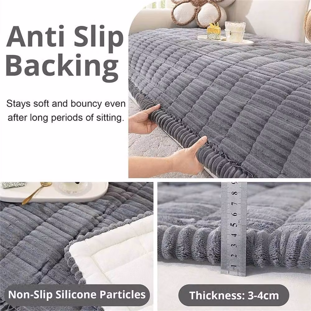 Nordara Thick Corduroy Sofa Cover and Cushion Protector in Grey, W: 130 cm x D: 170 cm – 3