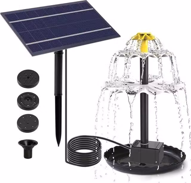 Havendro 4W Solar Powered 2 Tier Cascade Bird Bath in Black