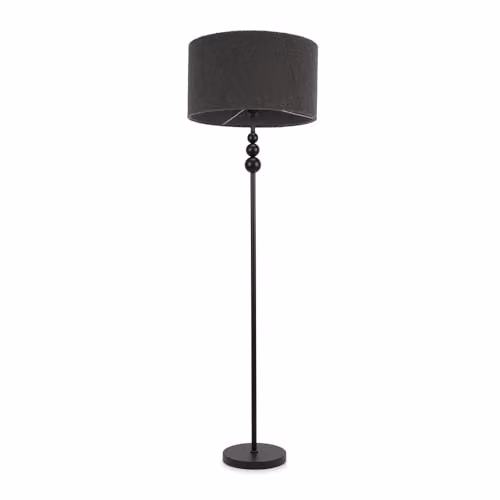 ValueLights Marissa Black Stacked Ball Floor Lamp with Charcoal Grey Boucle Fabric Shade and LED Bulb