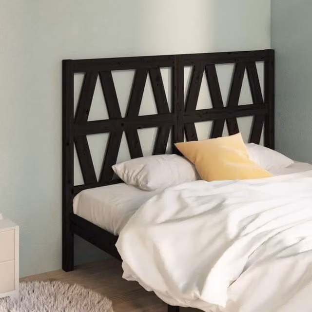 Berkfield Home Black Rustic Solid Pine Wood Bed Headboard W/D/H: 126 x 4 x 100 cm