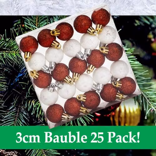 VFM e-Store Red, White and Gold 3cm Round Mini Baubles (25 Pack) - Christmas Tree Decorations – 7