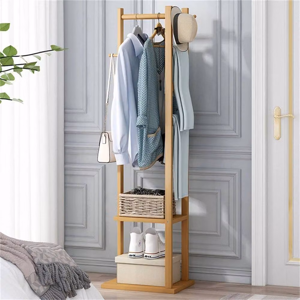 Kelvenix Brown Bamboo Hall Tree with Bench and Dual Hook and Rail Matrix – 4