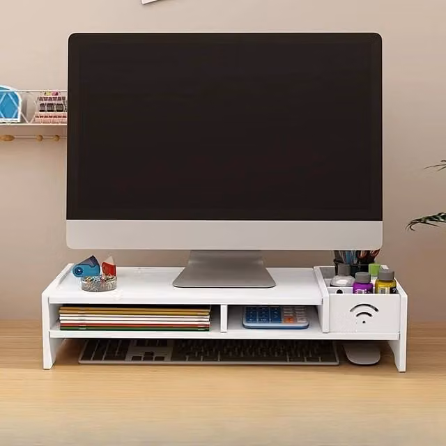 SPETLEK White MDF Computer Desktop Monitor and Laptop Stand