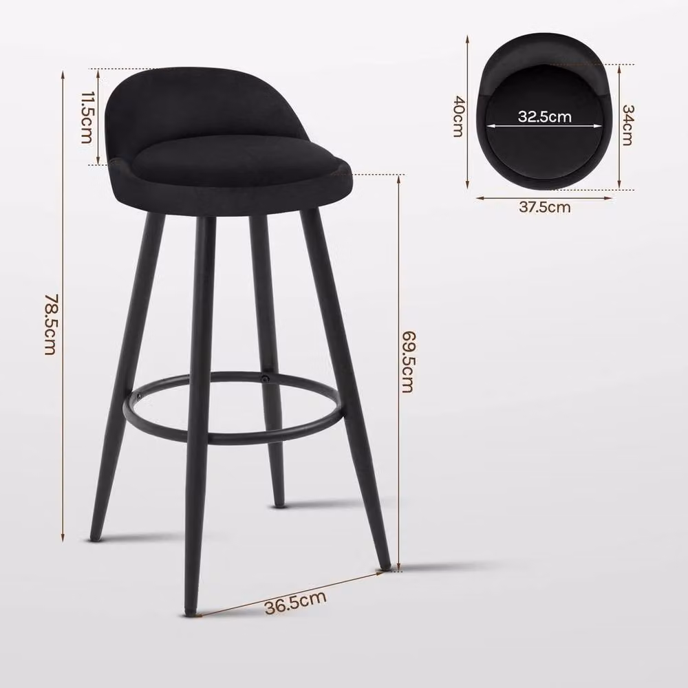 Kelvenix Tall Bar Stool in Black Velvet – 2