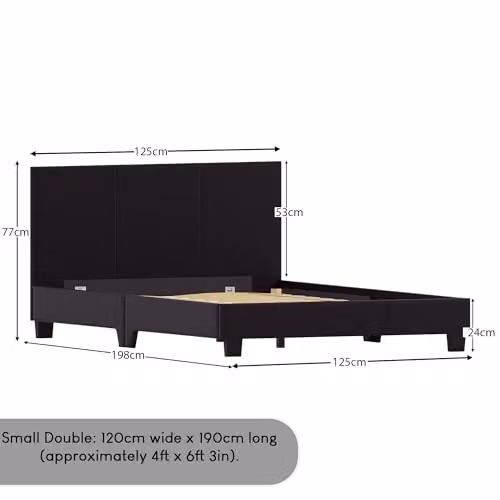 Vida Designs Lisbon Small Double Bed Frame in Black Synthetic Leather with Lift Up Base, W/D/H: 125 x 198 x 77 cm – 2