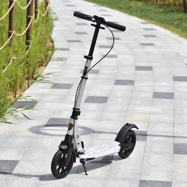 HOMCOM Foldable Height Adjustable Teens Kick Scooter with Brake in Black, Silver and White