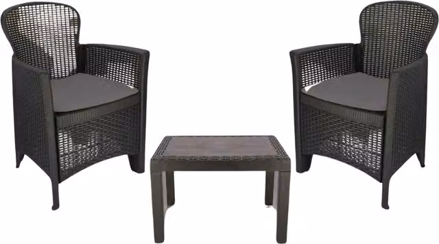 Furnold Set of 3 Grey Polyrattan Garden Bistro Furniture Set