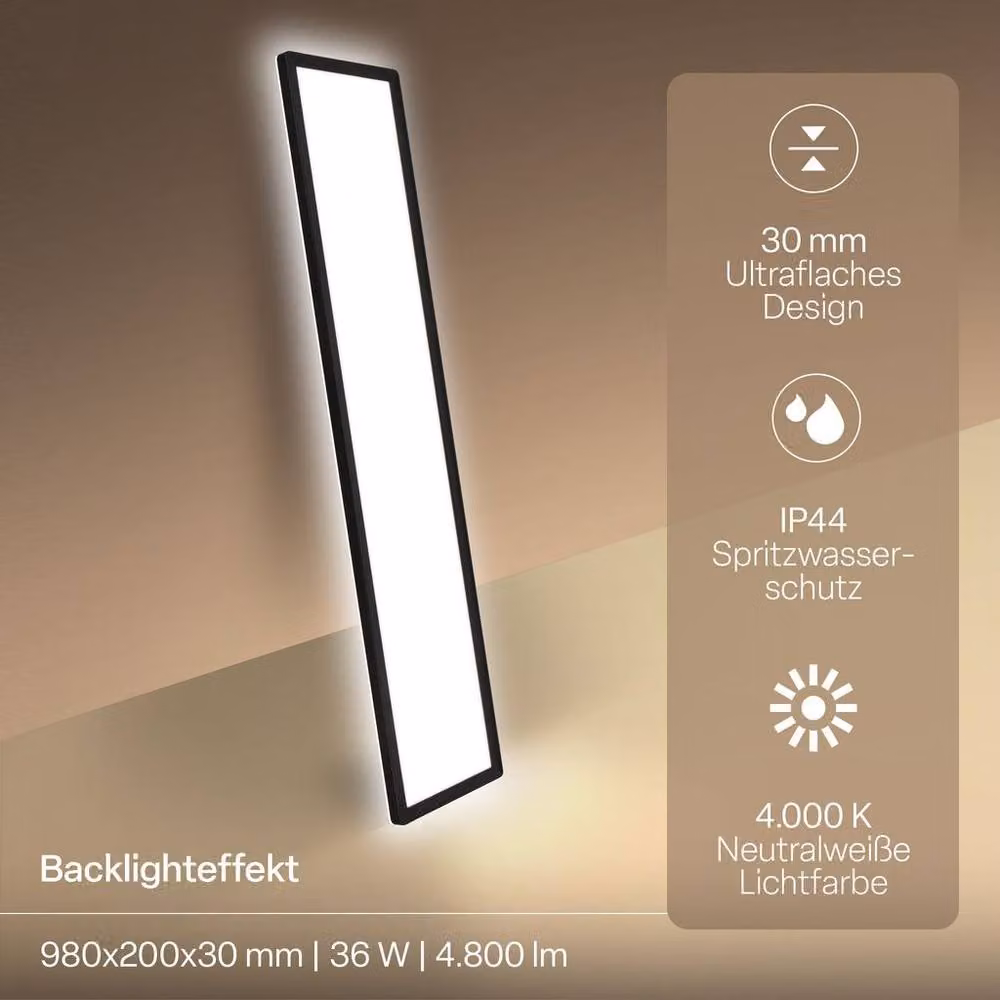 B.K.Licht Ultraslim Black 36W IP44 Up and Down Backlit LED Ceiling Panel – 2
