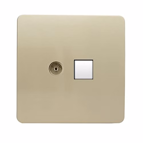 Trendi Artistic Modern Glossy Tactile Telephone and RJ45 Cat 5e & Cat 6 PC Socket in Gold