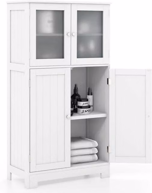 Hinsinc Modern 4-Door Freestanding Bathroom Floor Cabinet in White – 1