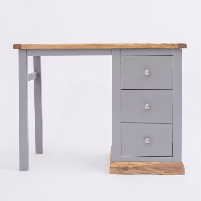 Cabinet Bits Biccari 3 Drawer Dressing Table in Grey Ash Wood with Chrome Knobs