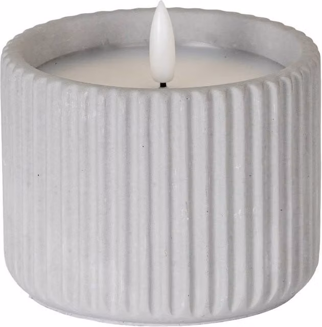Lemon Pavilion Furniture and Decor Natural Glow Chalk Ribbed Medium LED Wax Candle in Grey, L7 x W7 x H9 cm
