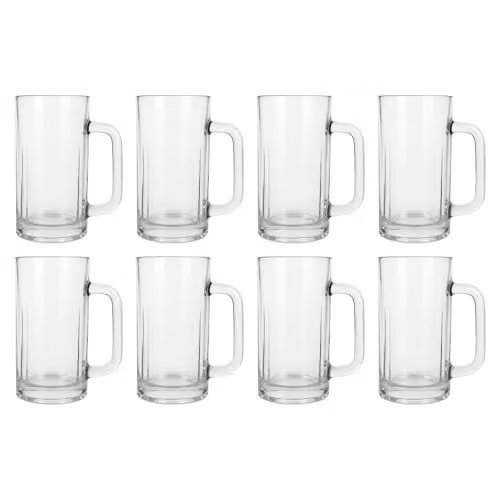 Argon Tableware Set of 8 Transparent Glass Beer Mugs, 540ml