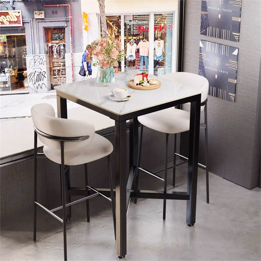 Nordara Real Marble Bar Table in White, Black and Multicolour, H 105 x W 70 x D 70 cm – 4