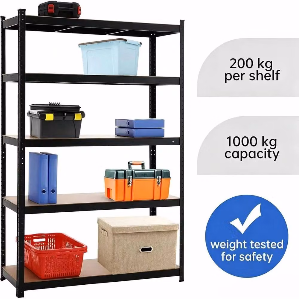 KORVIXA 5 Tier Metal and Plastic Storage Racking Shelving Unit in Matt Black, W/D/H: 100 x 100 x 100 cm – 2