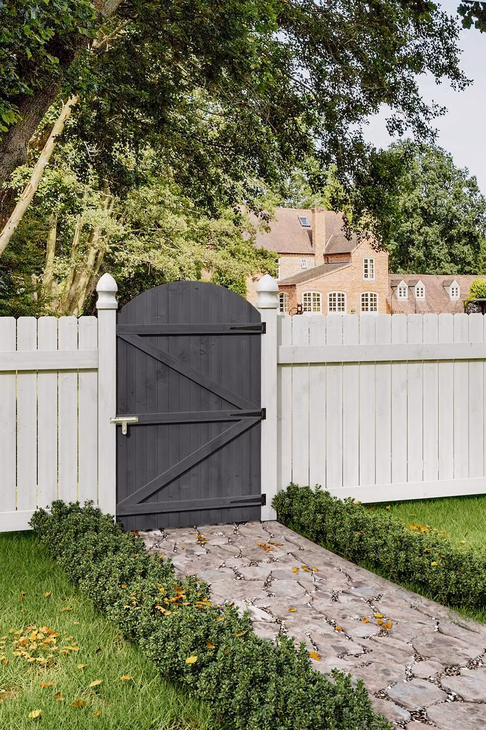 Living and Home Semi Braced Arch Top Wooden Garden Swing Gate in Grey, W/H: 90 x 150 cm – 3