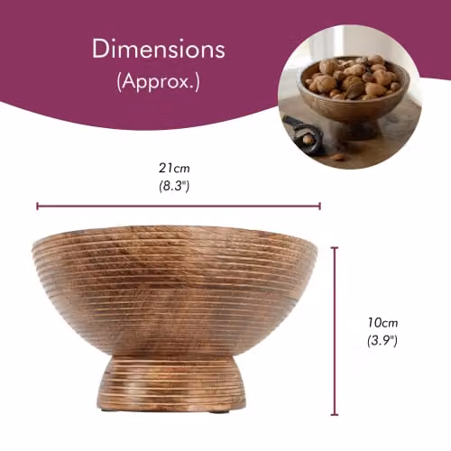 Paper High Hand Carved Makula Raised Design Mango Wood Fruit Bowl in Brown – 3