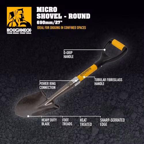 Roughneck Micro Shovel with Round Blade and Green Fibreglass Handle – 2