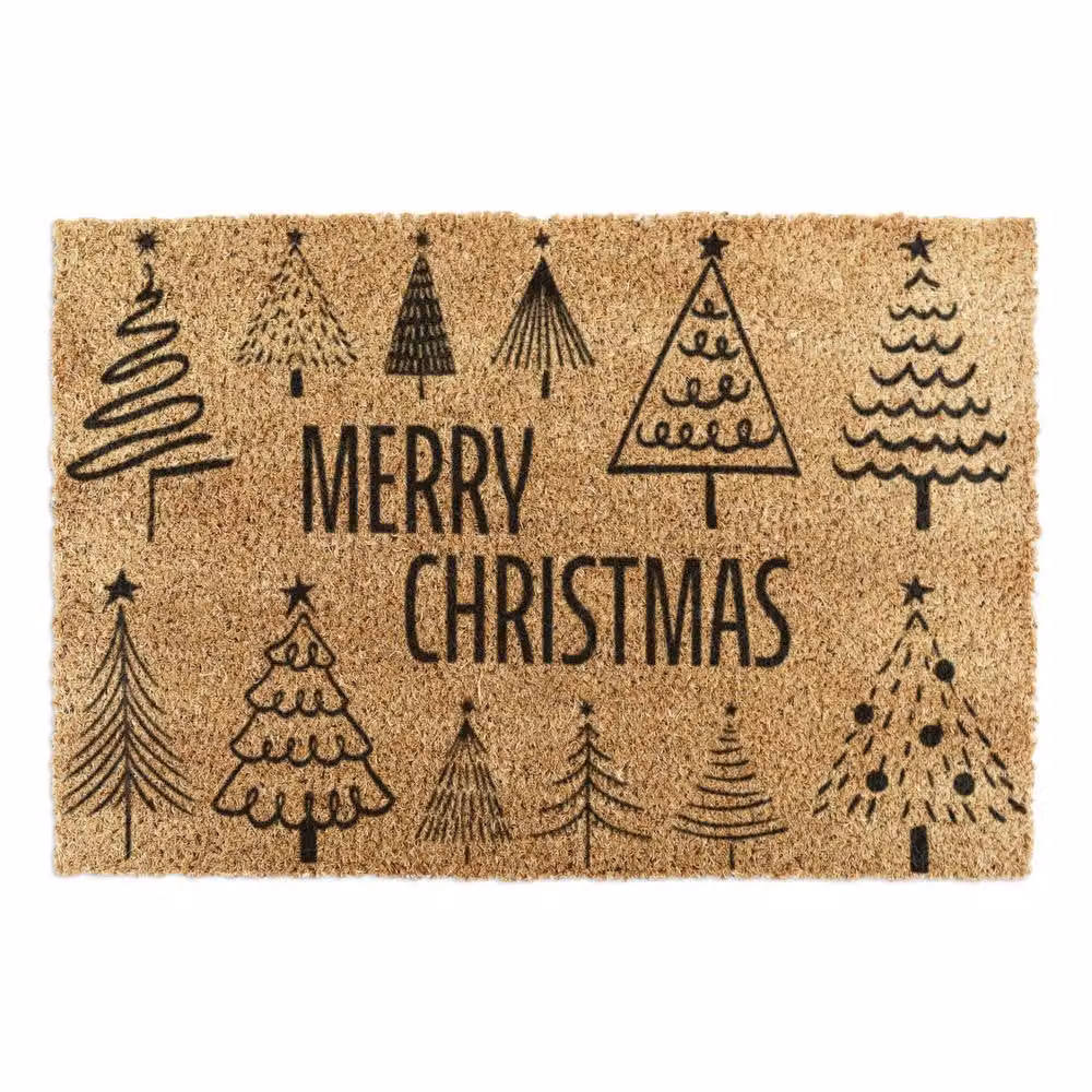Artsy Mats Merry Christmas Tree Pattern Coir Doormat, Brown, W: 90 cm, D: 60 cm – 2