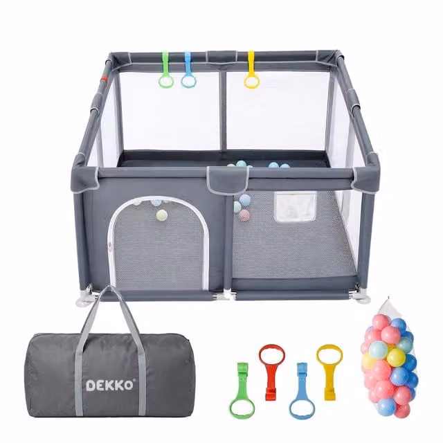 Dekko Foldable Baby Playpen with 50 Balls, Grey, W/D: 127 x 127 cm, H: 65 cm