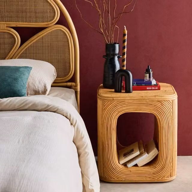sweeek Natural Rattan Side Table and Bedside Table in Light Brown, W/D/H: 45 x 45 x 50 cm – 1