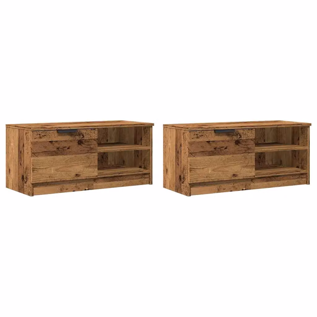 Berkfield Home Set of 2 Rustic Brown TV Cabinets in Engineered Wood, W: 80 cm, D: 35 cm, H: 36.5 cm – 3