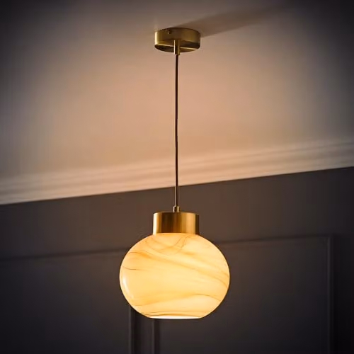 ValueLights Sookie Alabaster Glass and Brushed Gold Ceiling Pendant Light with Included LED Bulb – 2